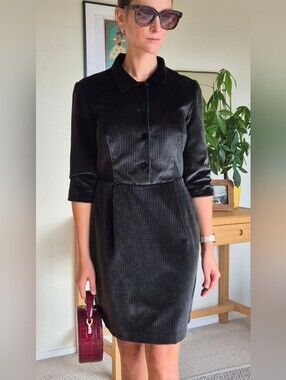 Elegant Vintage Black Velvet Collar Houndstooth Dress